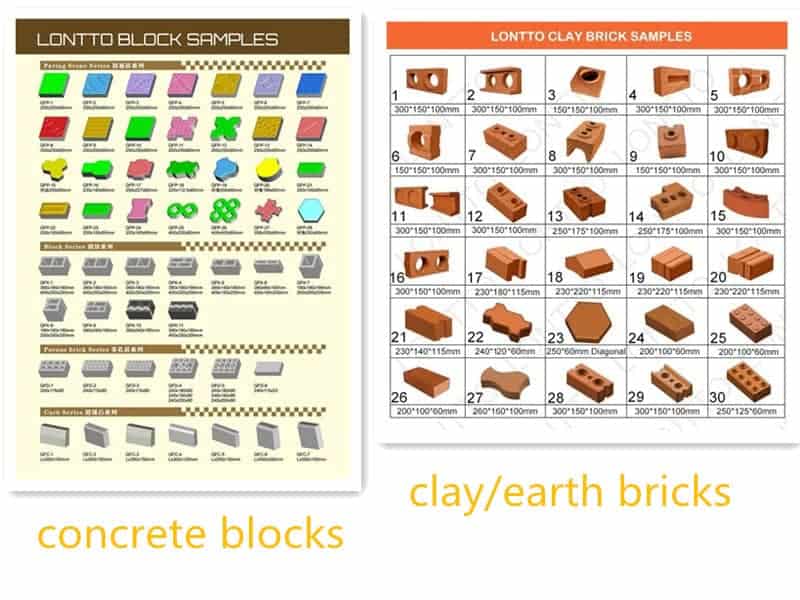 Block and Clay Brick examples produced by Lontto block making machines
