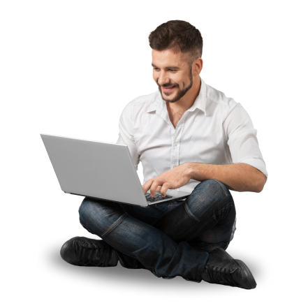 guy sitting with laptop on lap